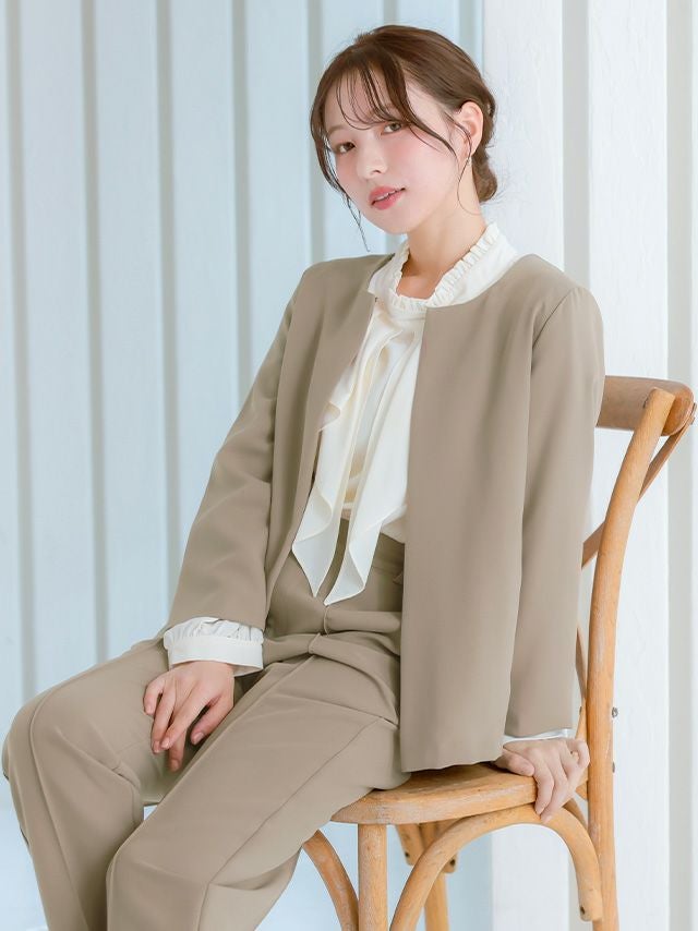 SALE] ノーカラー バックタック ジャケット＆センタープレス
