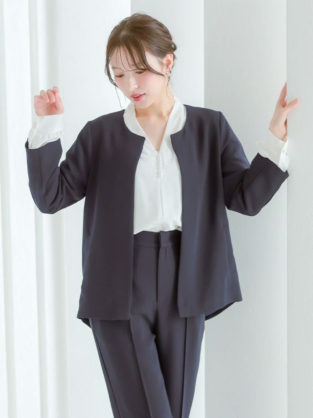 ✨美品✨ SHIPS シップス スーツ ノーカラー パンツ ベージュ Lサイズ ベージュ Lサイズ ノーカラー セットアップ パンツスーツ スーツ