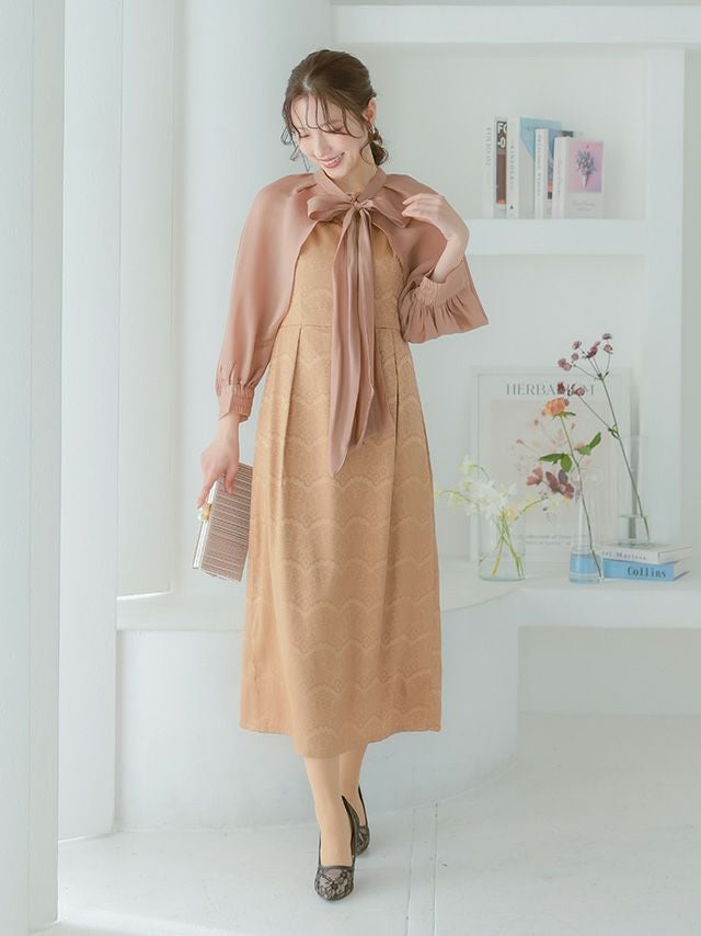 SALE] 2WAYショート丈ボレロ付きレース模様ノースリーブロング