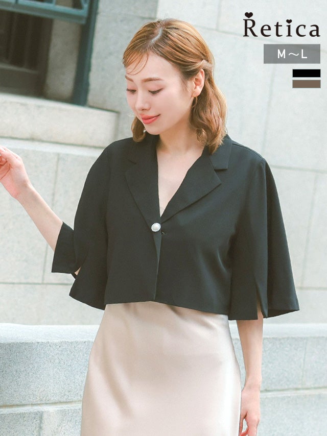 SALE] ブローチ付き半袖ショート丈ボレロジャケット(Mサイズ/Lサイズ