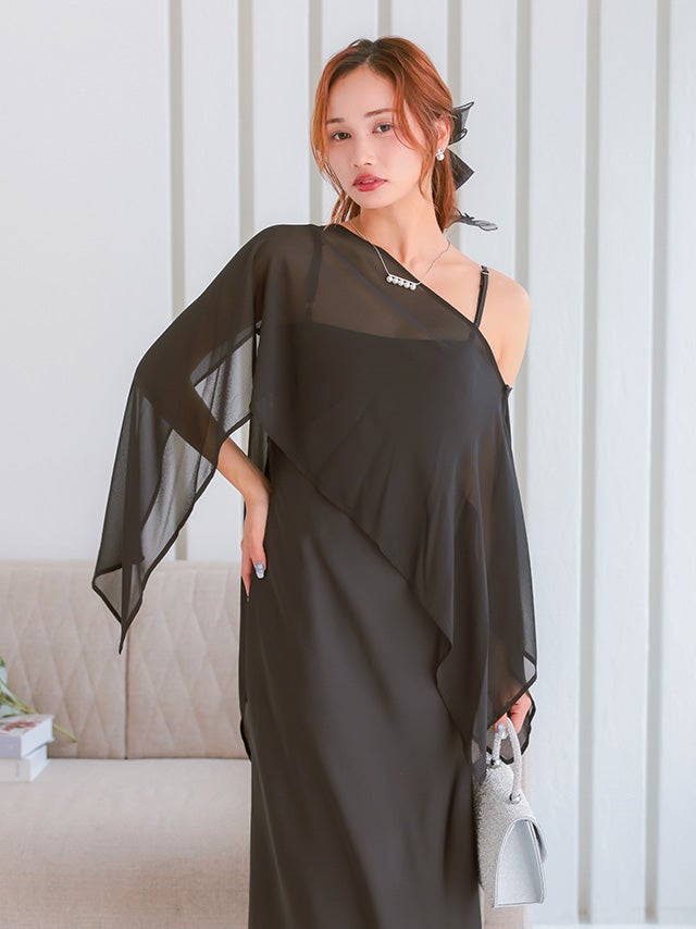 SALE] シアーケープ×サテンマーメイドキャミワンピースセットアップ