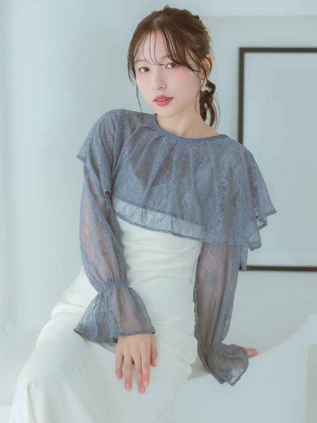 SUPER SALE] 前後2way総レースフリル長袖ボレロ(Mサイズ)｜Retica