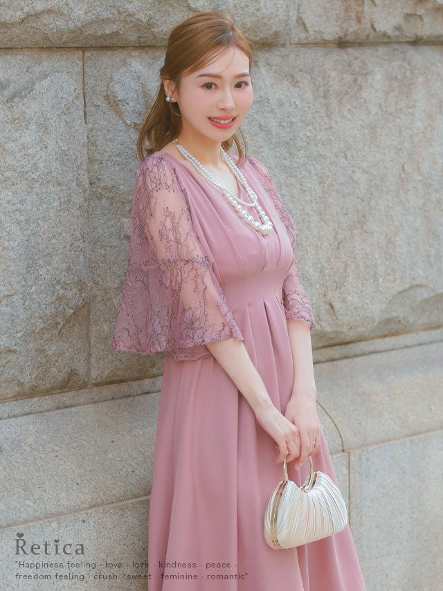 SALE] 五部袖レースXラインフレアワンピースパーティードレス 結婚式