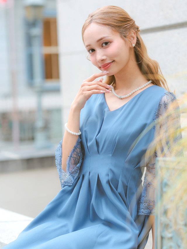 SALE] 五分袖レースXラインフレアワンピースパーティードレス 結婚式