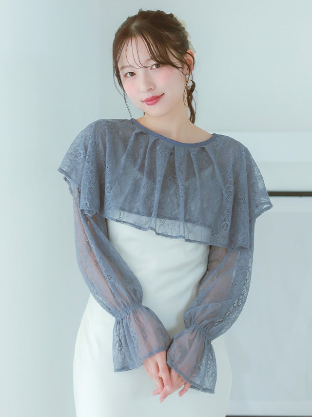 SALE] 総レースフリルシアー長袖ボレロ 結婚式 二次会(Mサイズ