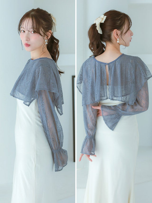 SALE] 総レースフリルシアー長袖ボレロ 結婚式 二次会(Mサイズ