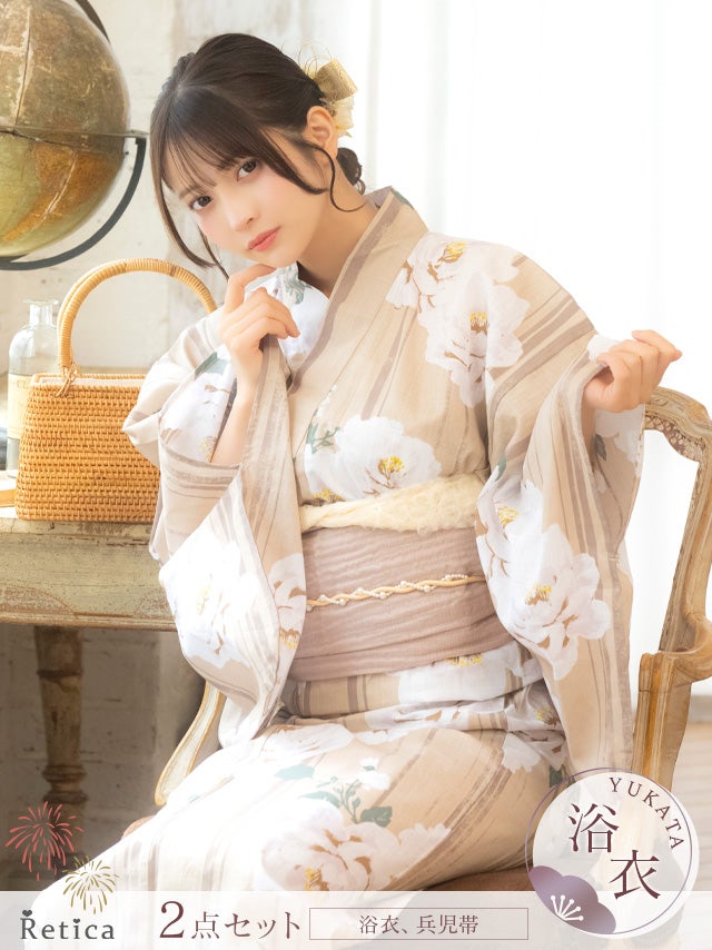 SUPER SALE] 黒緑にニュアンス椿 大人の2点セットレディース浴衣(浴衣+