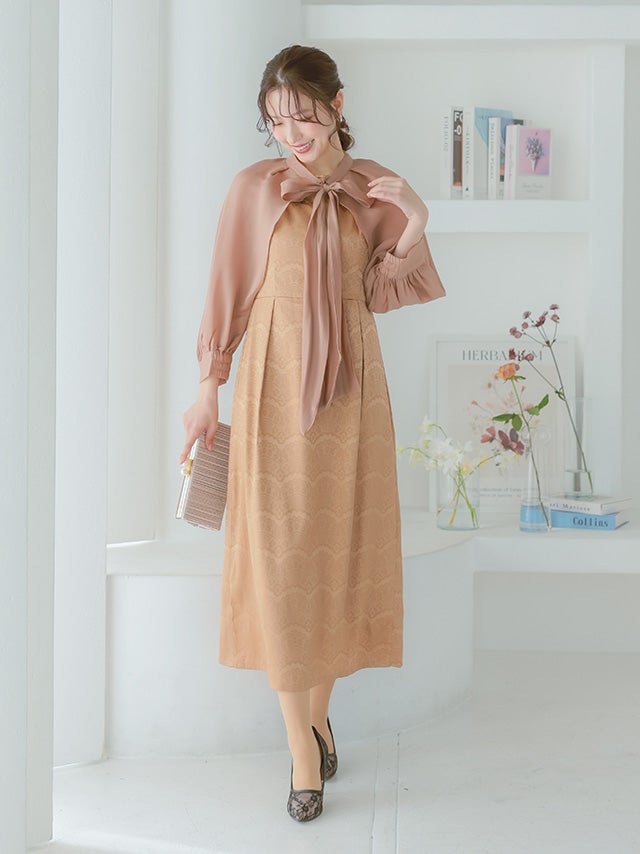 SUPER SALE] 長袖ボレロ×ノースリーブワンピース2ピースロング丈