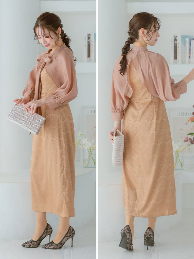 SALE] 長袖ボレロ×ノースリーブワンピース2ピースロング丈パーティー