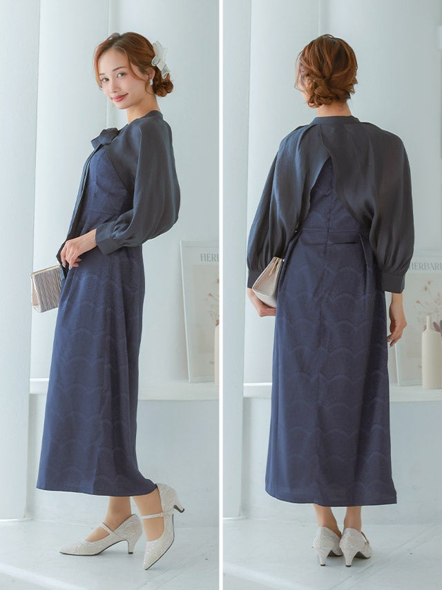 SALE] 長袖ボレロ×ノースリーブワンピース2ピースロング丈パーティー