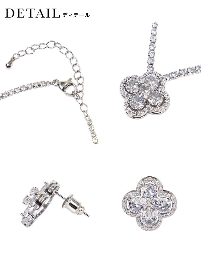 フラワーモチーフビジューネックレス×ピアス アクセサリー2set