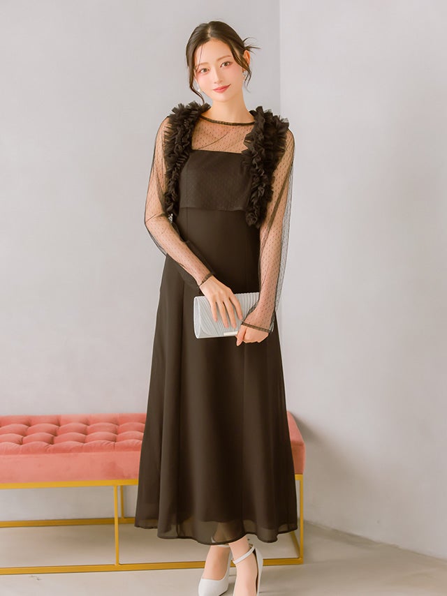 MAISON SPECIAL ドット柄 チュール ボレロ 長袖 SALE] チュールボリュームフリルボレロ長袖シアードット柄3ピース