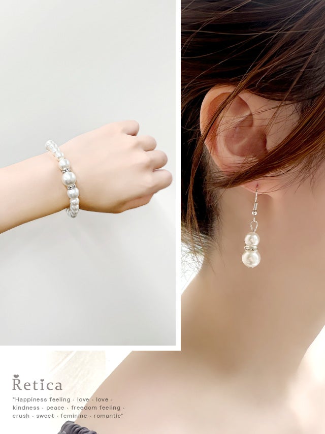 ビジューリング×パール ネックレス・ブレスレット・ピアス 3点セット