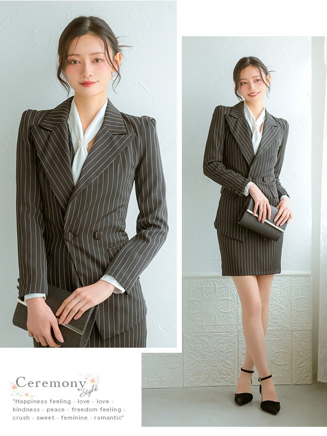 SALE] ストライプジャケット&Vネックワンピースセットアップセレモニー