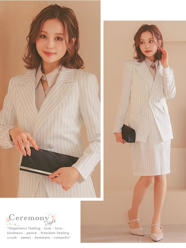 SALE] ストライプジャケット&Vネックワンピースセットアップセレモニー
